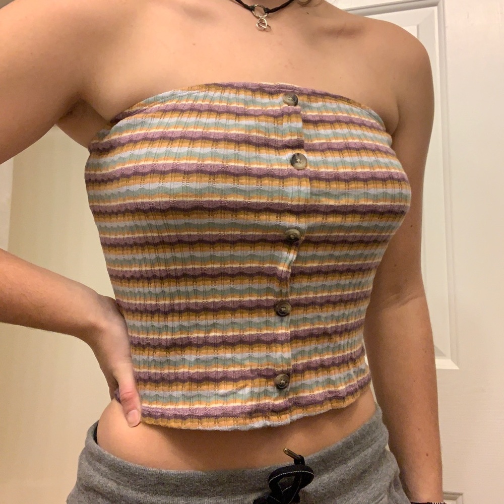 Striped button tube top